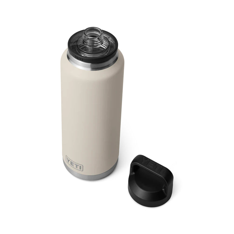 Cape Taupe | YETI Rambler 46oz Bottle With Chug Cap Image Showing Cap Off.
