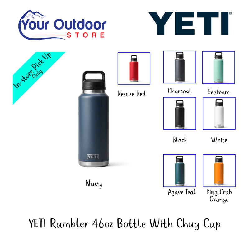 YETI Rambler 46oz Bottle With Chug Cap | Hero Showing All Logos, Titles And All Variants.
