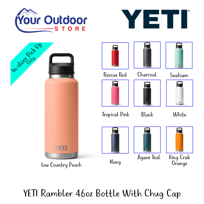 YETI Rambler 46oz Bottle With Chug Cap | Hero Image Showing All Logos, Titles And Variants.
