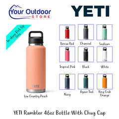 YETI Rambler 46oz Bottle With Chug Cap | Hero Image Showing All Logos, Titles And Variants.
