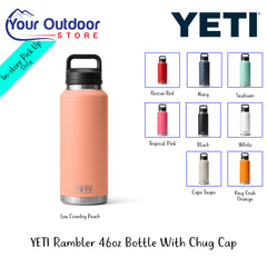 YETI Rambler 46oz Bottle With Chug Cap | Hero Image Showing All Logos, Titles And Variants.