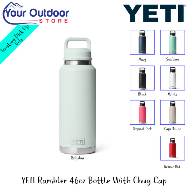 YETI Rambler 46oz Bottle With Chug Cap | Hero Image Showing All Logos, Titles And Variants.