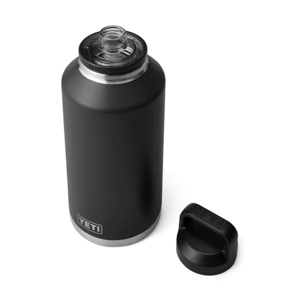 Black | YETI Rambler 64oz Bottle With Chug Cap Image Showing Top View, With Cap Off.