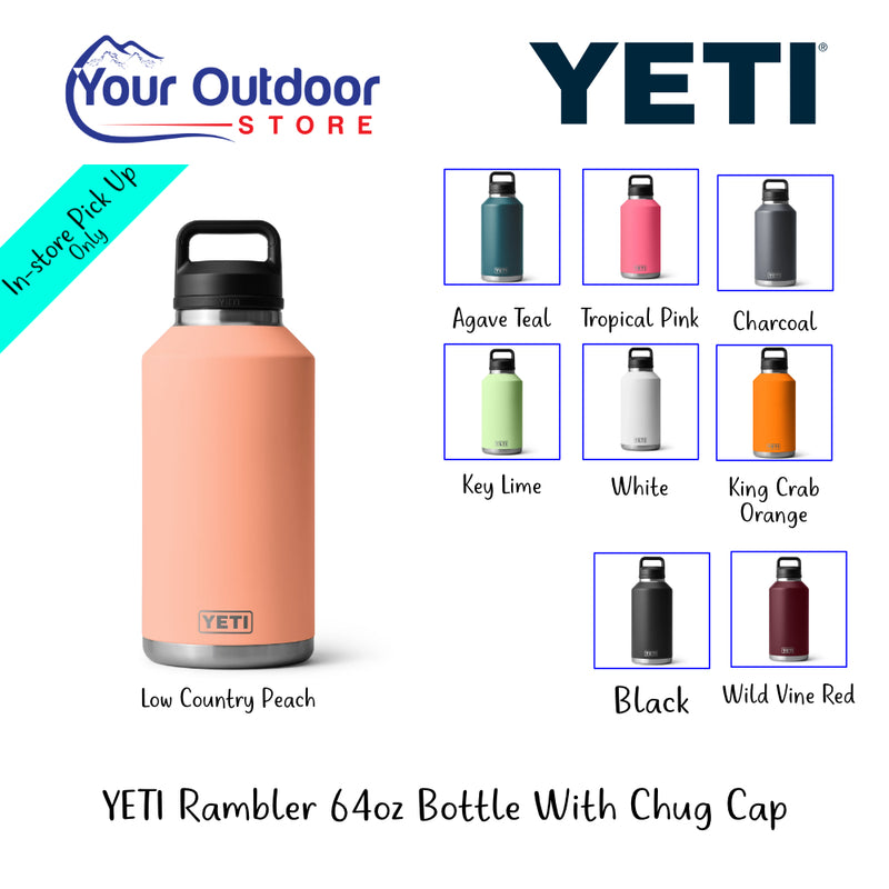 YETI Rambler 64oz Bottle With Chug Cap | Hero Image Showing All Logos Titles And Variants.