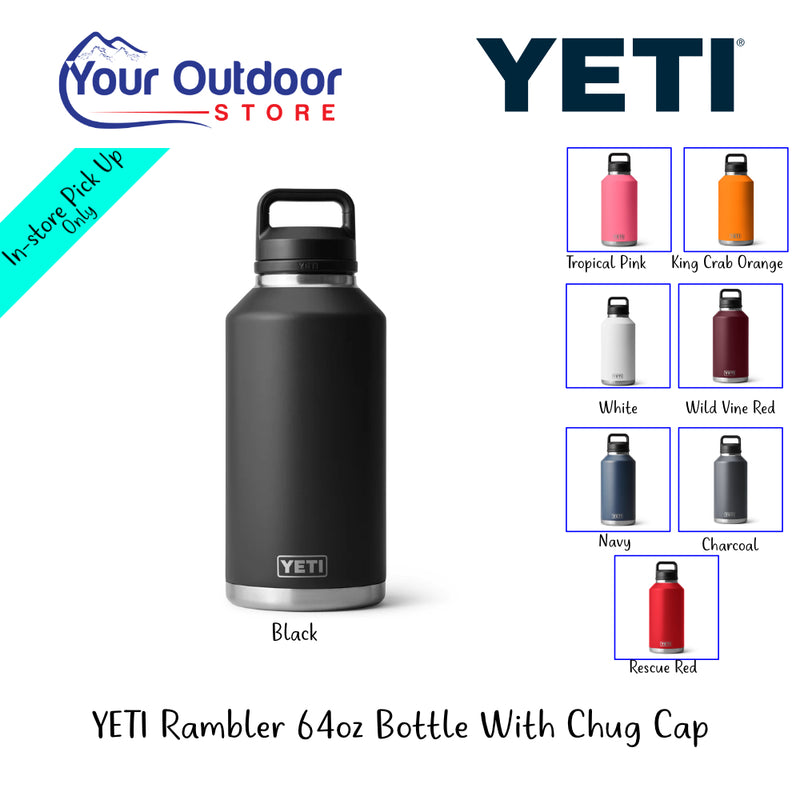 YETI Rambler 64oz Bottle With Chug Cap | Hero Image Showing All Logos, Titles And Variants.