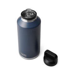 Navy | YETI Rambler 64oz Bottle With Chug Cap Image Showing Top View With Cap Off.