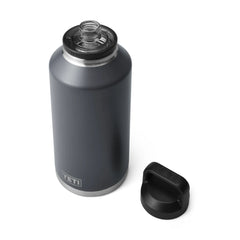 Charcoal | YETI Rambler 64oz Bottle With Chug Cap. Showing Open Cap. 