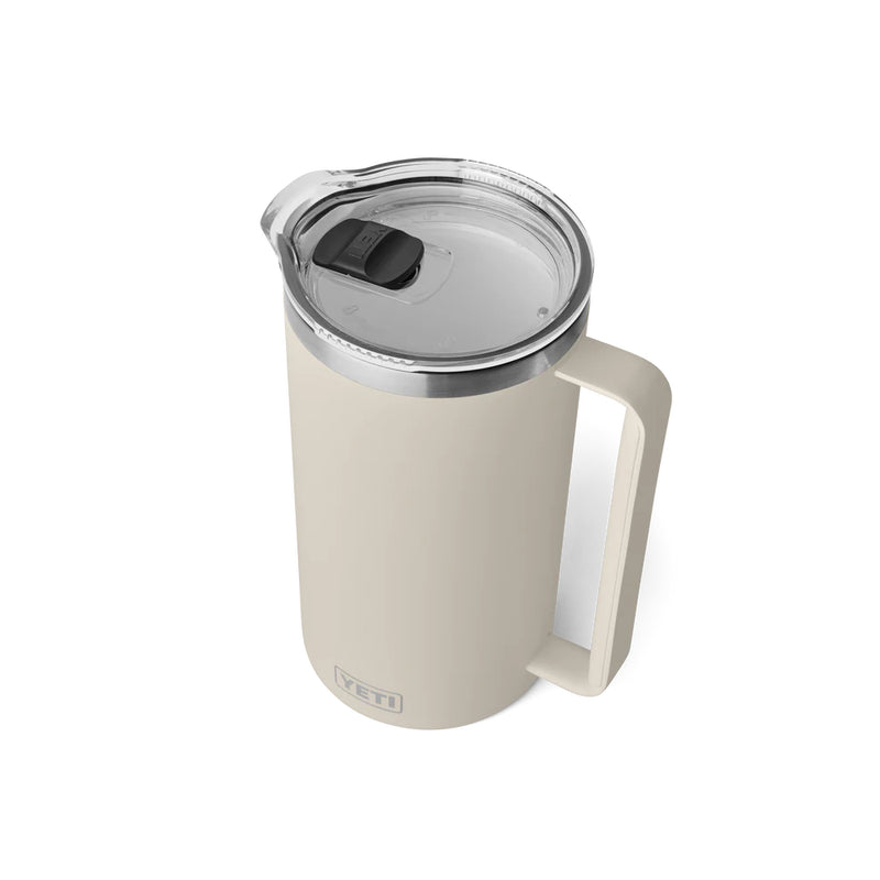 Cape Taupe | YETI Rambler 64oz Pitcher Image Showing Angled Top View Lid On.