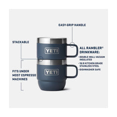 YETI Rambler 6oz 2 Pack Stackable Mug | Image Showing Features Of The Mugs.