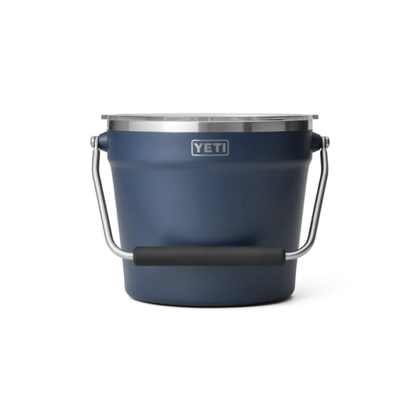 Navy | YETI Rambler Beverage Bucket. Front View, Handle Down.