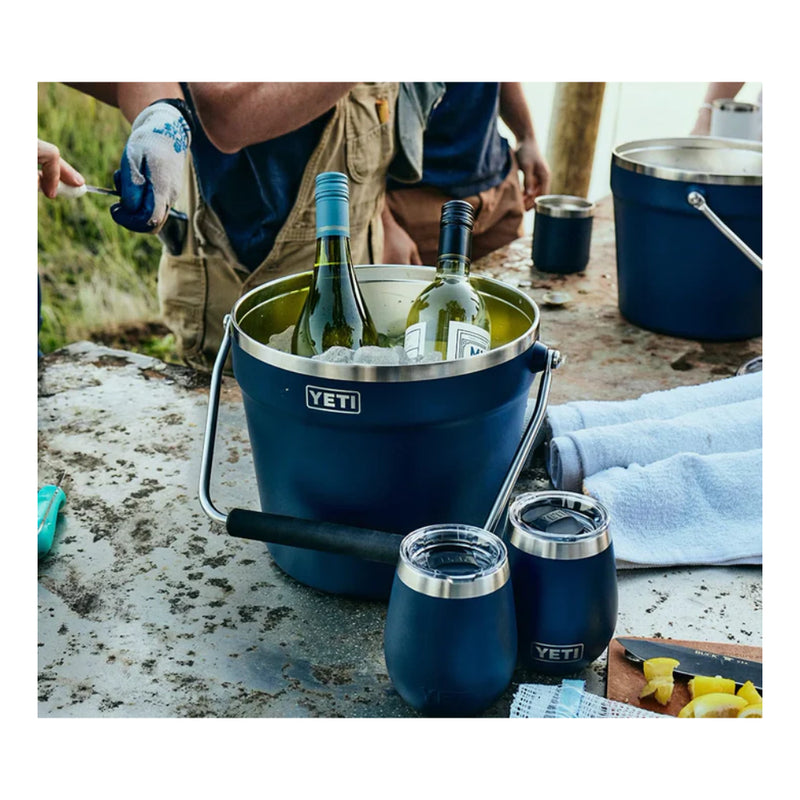 Navy | YETI Rambler Beverage Bucket. Shown with Two Wine Bottles in it. 