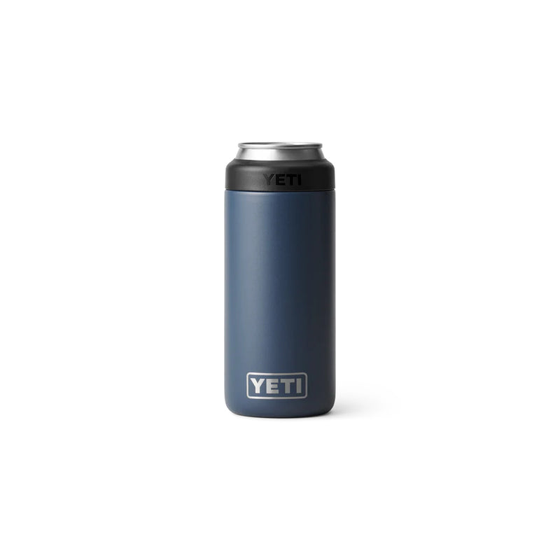 Navy | YETI Rambler Colster 355ml Slim Can Cooler Image Showing Front View.