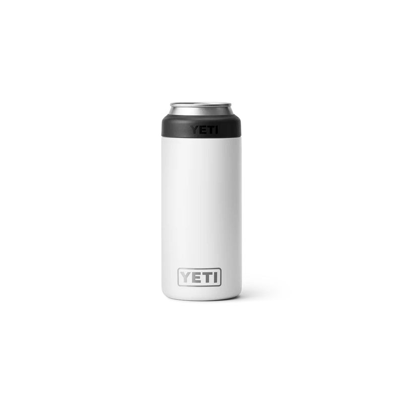 White | YETI Rambler Colster 355ml Slim Can Cooler image Showing Front View.