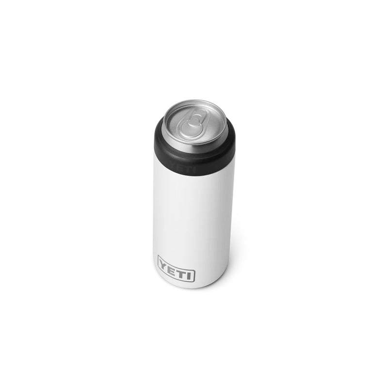 White | YETI Rambler Colster 355ml Slim Can Cooler Image Showing Top View.