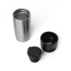 Black | YETI Rambler Commuter Cap | Image Showing Top View Of Cap, Inner Cap And A Rambler Tumbler Pulled Down For Washing(YETI Rambler Tumbler Sold Separately).