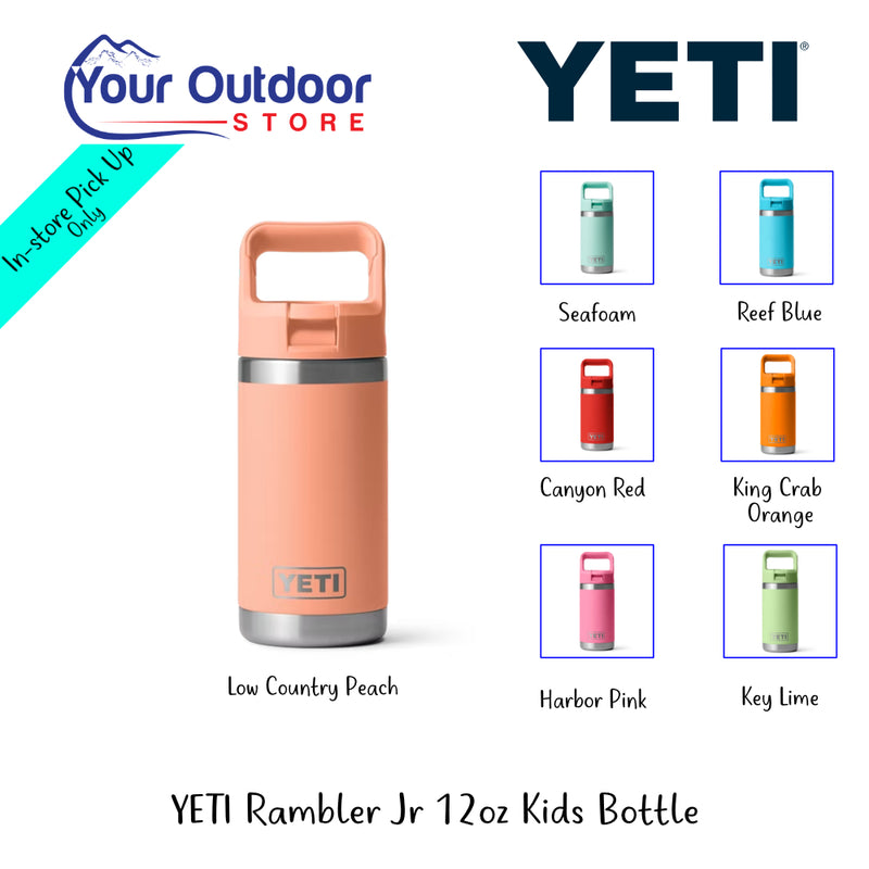 YETI Rambler Jr 12oz Kids Bottle | Hero Image Showing All Logos Titles And Variants.