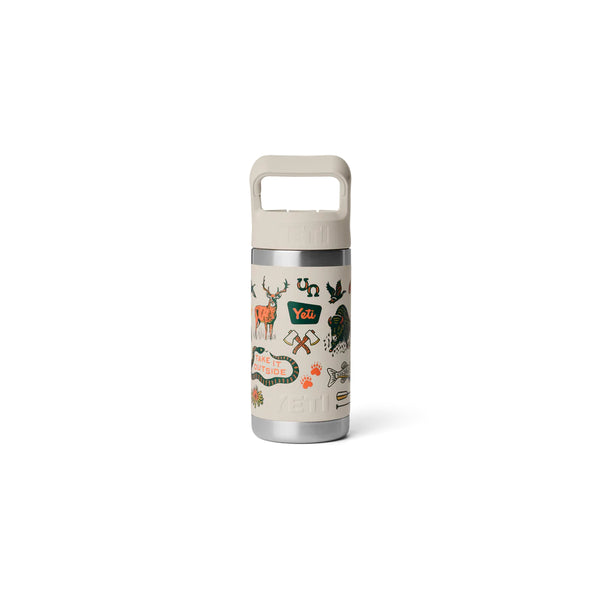 Cape Summer Camp | YETI Rambler Jr 12oz Kids Bottle Summer Camp Edition Image Showing Back View.
