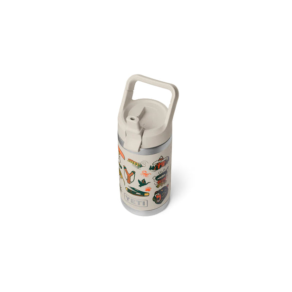 Cape Summer Camp | YETI Rambler Jr 12oz Kids Bootle Summer Camp Edition Image Showing Angled Top View, Straw Up.