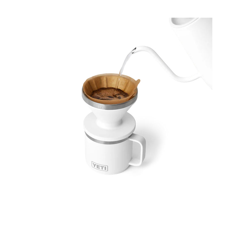 White | YETI Rambler Pour Over Image Showing View Of The Pour Over On A Rambler Mug Being Used For Coffee.(Filter Not Included)