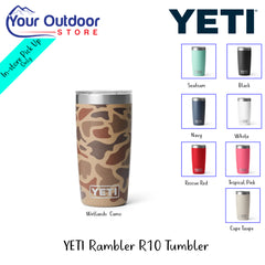 YETI Rambler R10 Tumbler | Hero Image Showing All Logos, Titles And Variants.