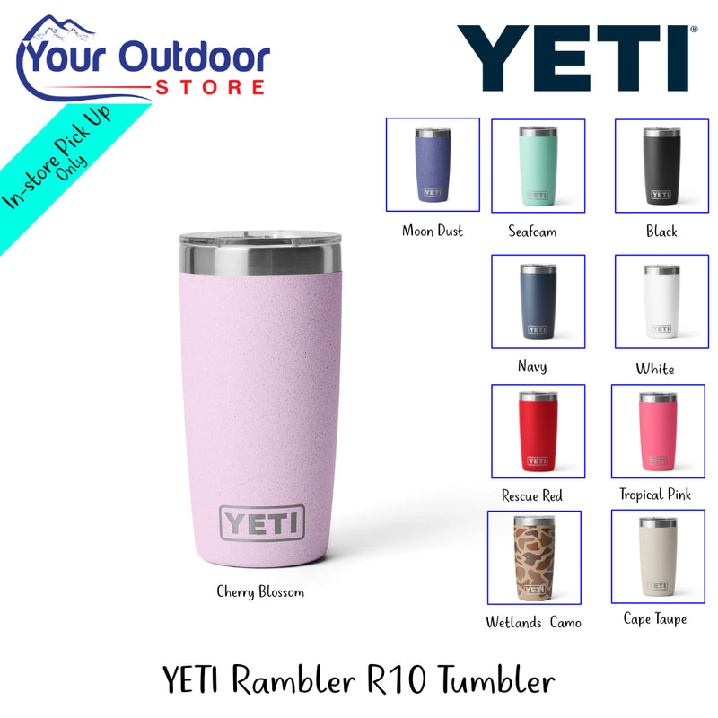 YETI Rambler R10 Tumbler | Hero Image Showing All Logos, Titles And Variants.