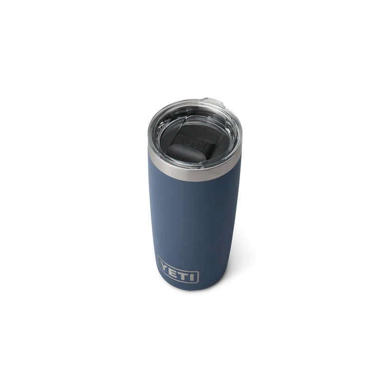 Navy | YETI Rambler R10 Tumbler Image Showing Angled Top View.