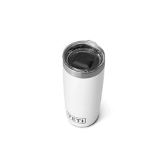 White | YETI Rambler R10 Tumbler Image Showing Top View Of The Magslider Lid.