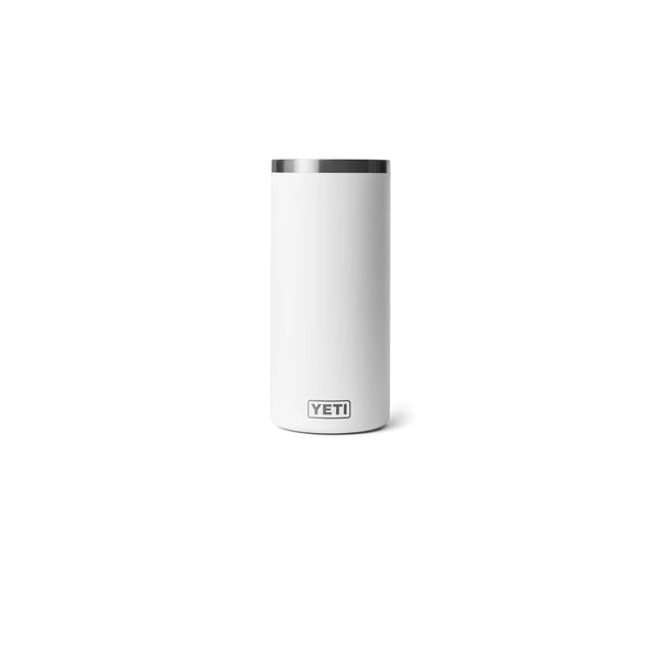 White | YETI Rambler Wine Chiller Image Showing Front View, No Bottle. 