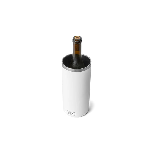 White | YETI Rambler Wine Chiller Image Showing Top View, With Bottle In.