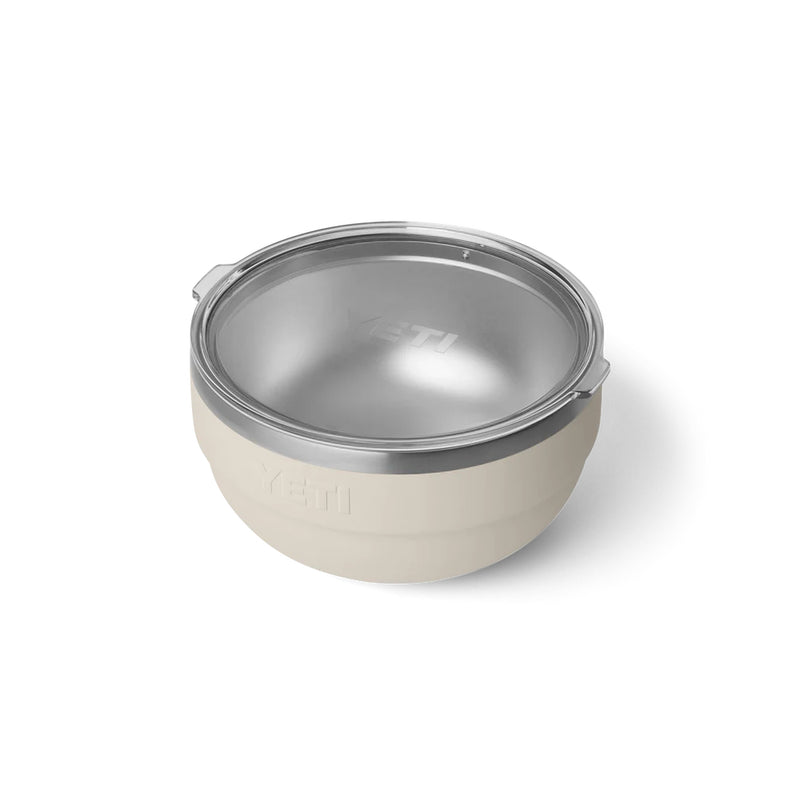 Cape Taupe / 2 Quart | YETI Rambler Insulated Bowl Image Showing Angled Top View With Lid On.