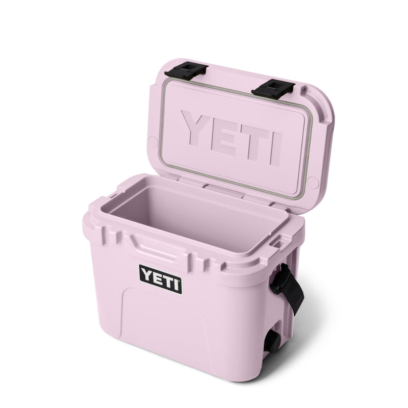 Cherry Blossom | YETI Roadie 15 Hard Cooler Image Showing Angled Front View , Lid Open.
