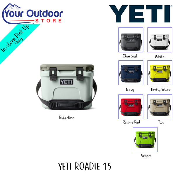 YETI Roadie 15 Hard Cooler | Hero Image Showing All Logos, Titles And Variants.