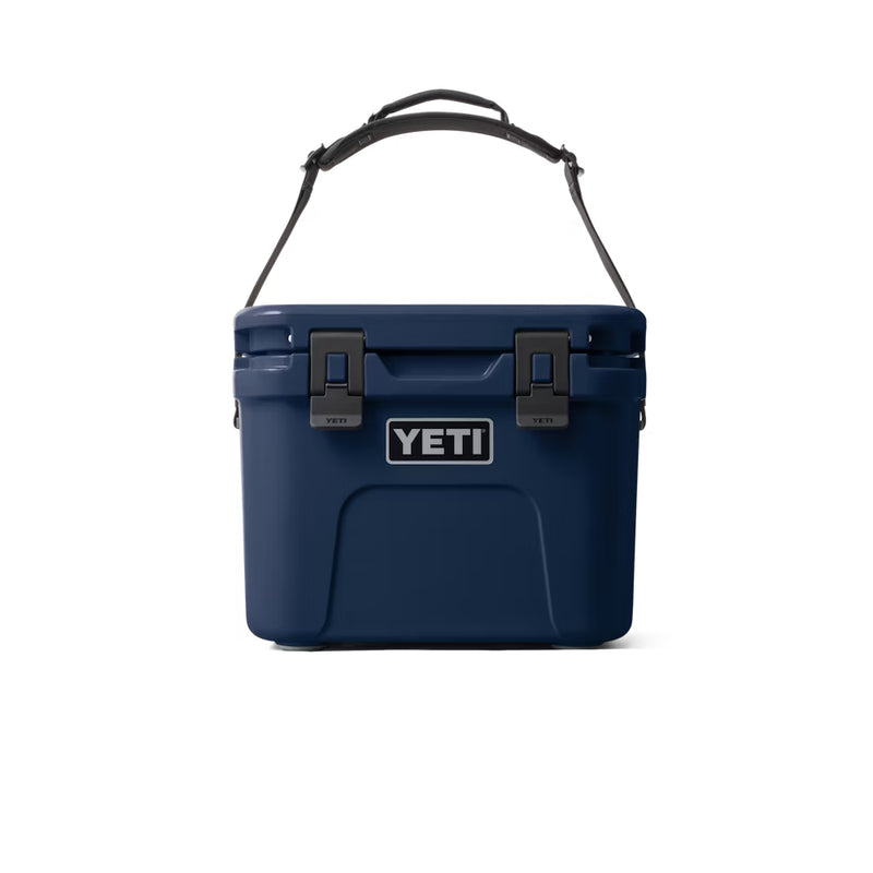 Navy | YETI Roadie 15 Image Showing Front View With Handle Up.