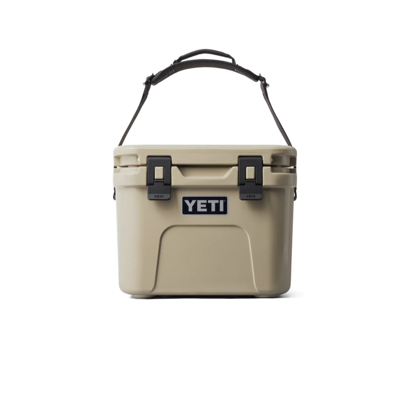 Tan | YETI Roadie 15 Image Showing Front View With Handle Up.