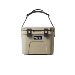 Tan | YETI Roadie 15 Image Showing Front View With Handle Up.