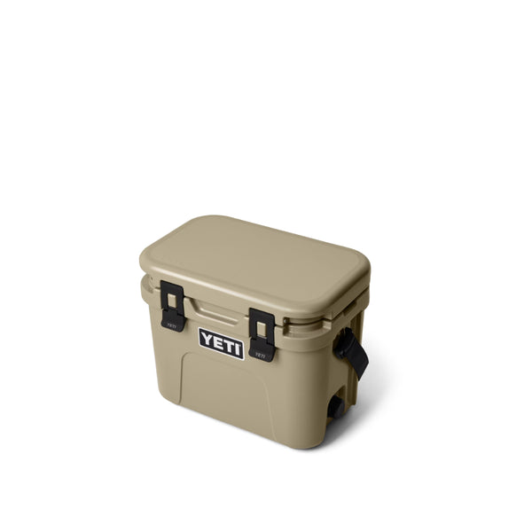 Tan | YETI Roadie 15 Hard Cooler Image Showing Angled Side View, Lid Down.