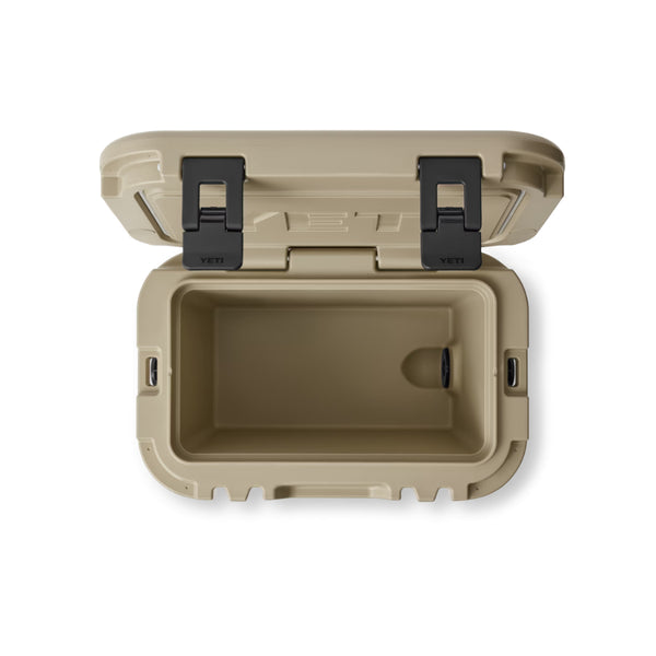 Tan | YETI Roadie 15 Hard Cooler Image Showing Top View, Lid Open.