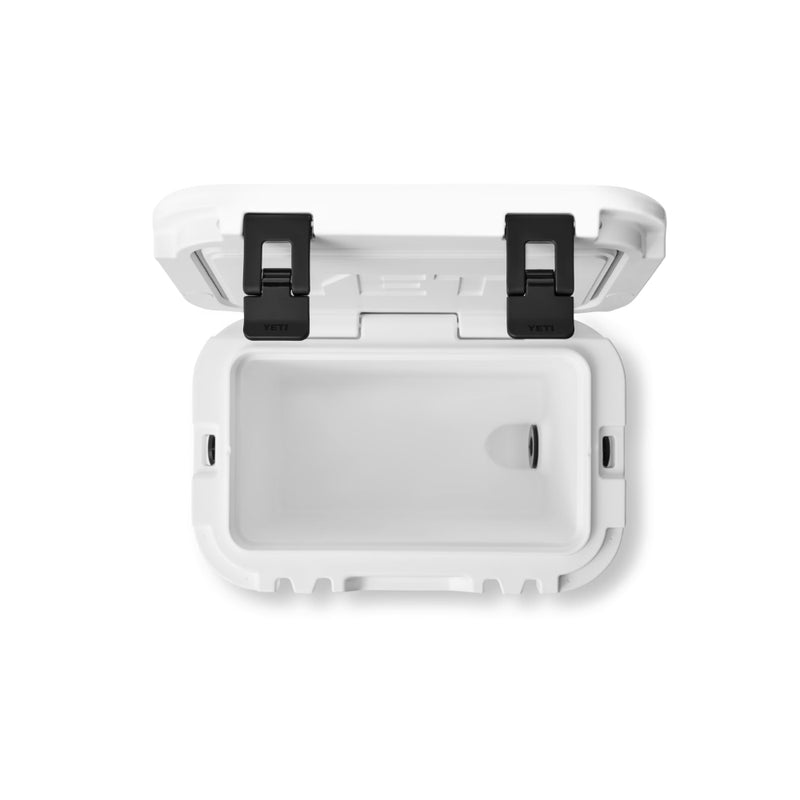 White | YETI Roadie 15 Image Showing Top View, Lid Up.