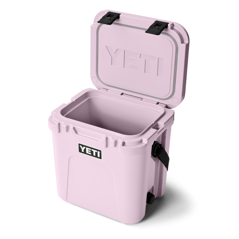 Cherry Blossom | YETI Roadie 24 Hard Cooler 2.0 Image Showing Angled Front View Lid Up.