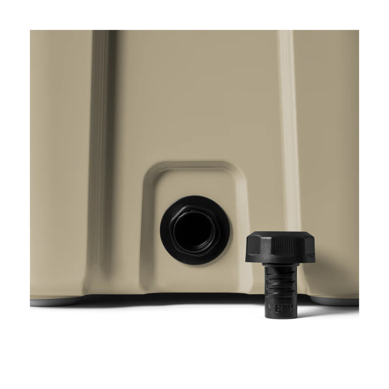 Tan | YETI Roadie 24 Hard Cooler 2.0 Close Up View Of The Drain Plug.