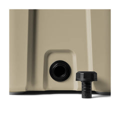 Tan | YETI Roadie 24 Hard Cooler 2.0 Close Up View Of The Drain Plug.