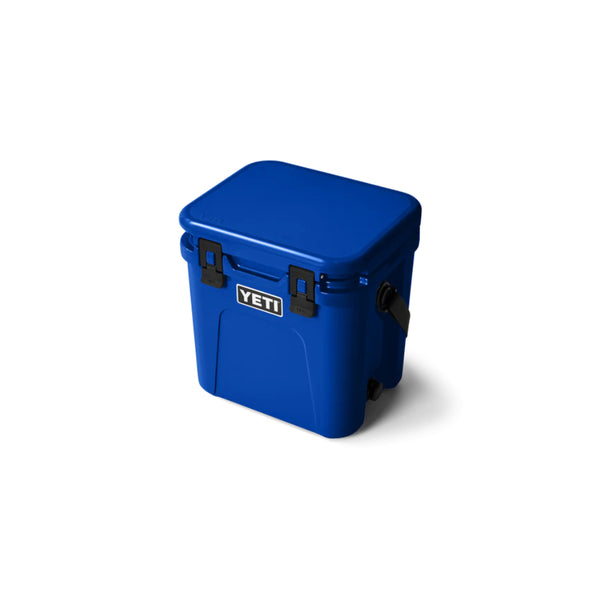 Royal Blue | YETI Roadie 24 Hard Cooler 2.0 Image Showing Angled Front View, Lid Down.