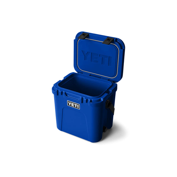 Royal Blue | YETI Roadie Hard Cooler 2.0 Image Showing Angled Front View, Lid Up.