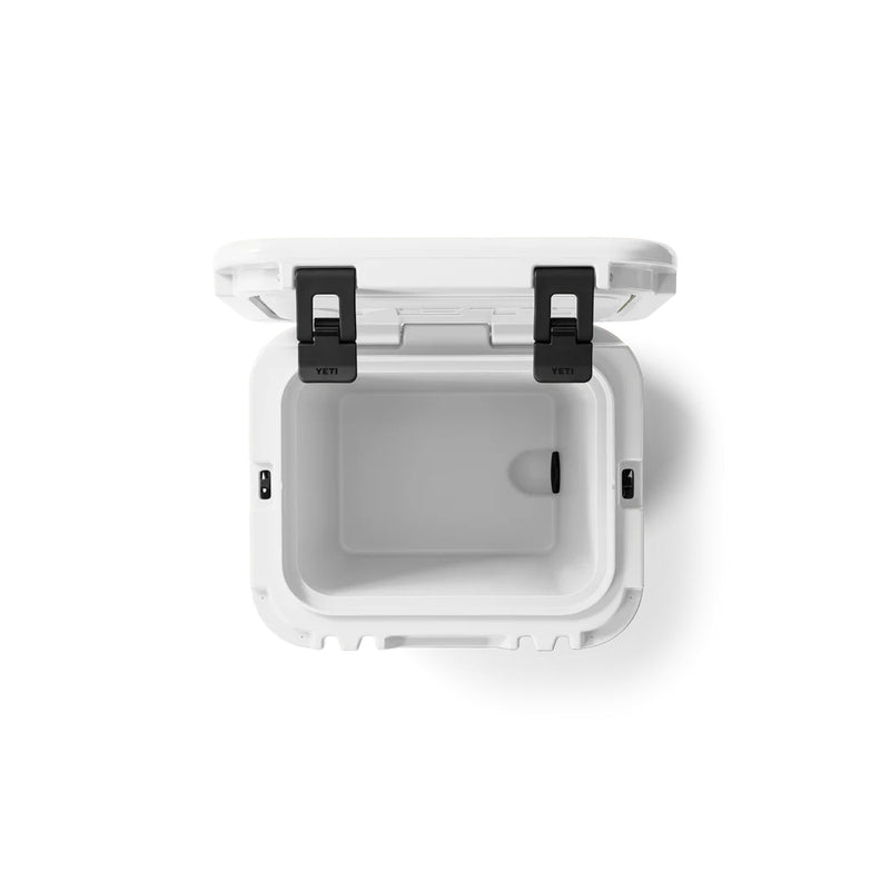 White | YETI Roadie 24 Hard Cooler 2.0 Image Showing Top View, Lid Open.