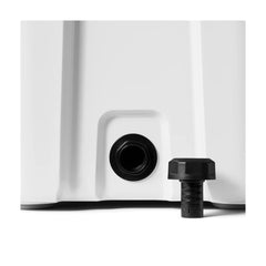 White | YETI Roadie 24 Hard Cooler 2.0 Image Showing Close Up View Of The Drain Bung.