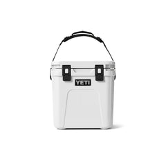 White | YETI Roadie 24 Hard Cooler 2.0 Image Showing Front View Handle Up.