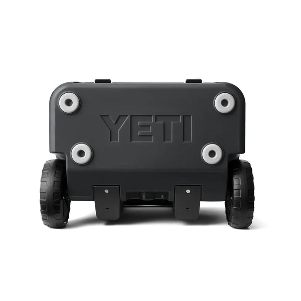 Charcoal | YETI Roadie 32 Wheeled Hard Cooler Image Showing Bottom View.