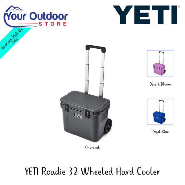 YETI Roadie 32 Wheeled Hard Cooler | Hero Image Showing All Logos, Titles And Variants.