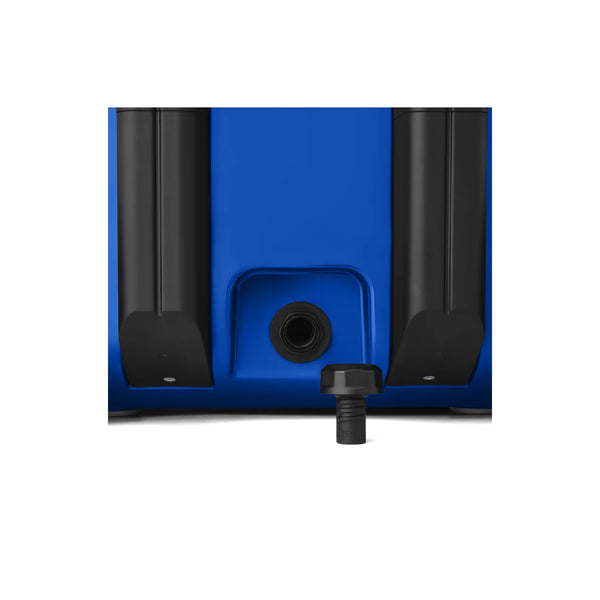 Royal Blue | YETI Roadie 32 Wheeled  Hard Cooler Image Showing Close Up View Of The Drain Plug.