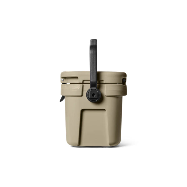 Tan | YETI Roadie 8 Image Showing Side View, Handle Up And Lid Down.
